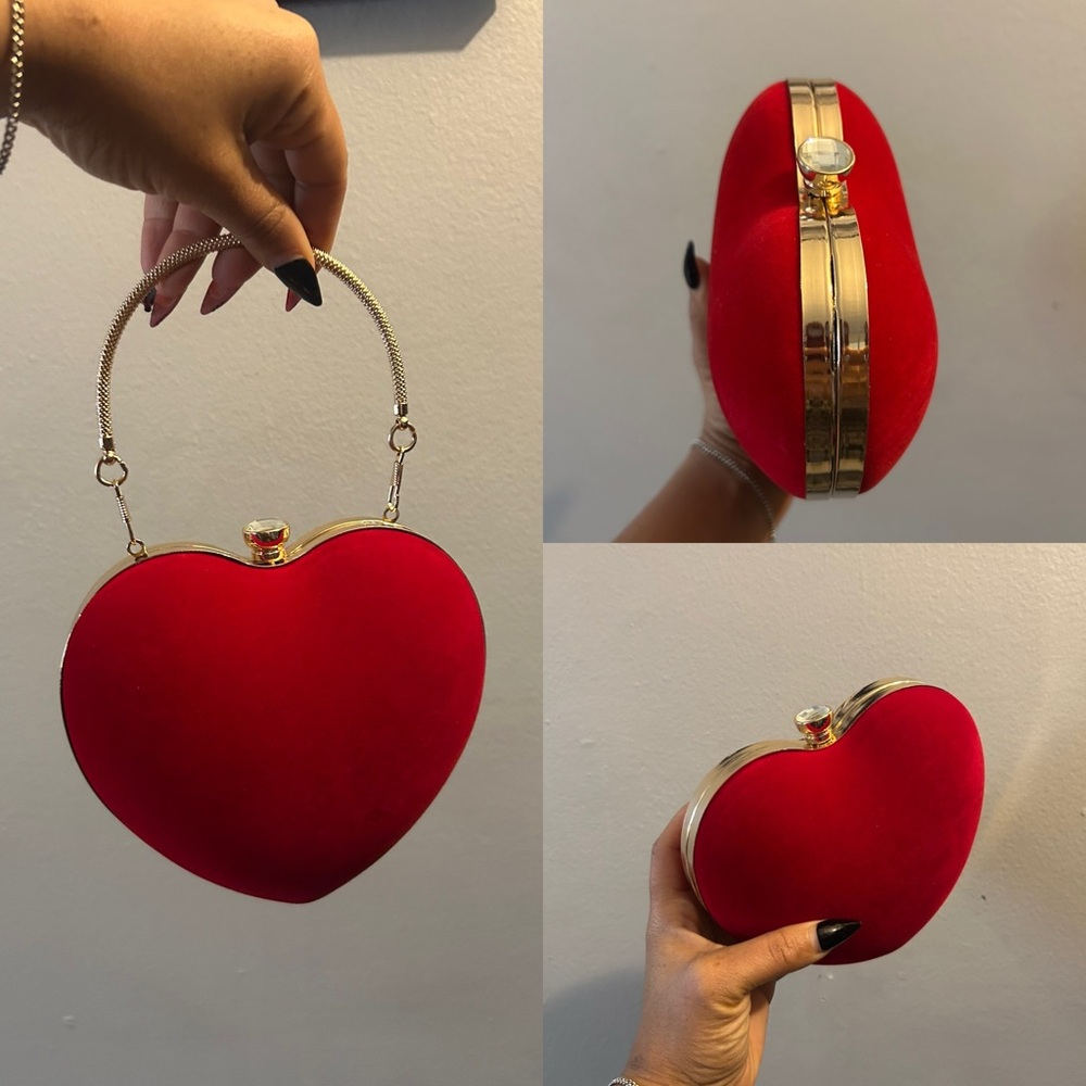 Elegant Red Heart-Shaped Clutch